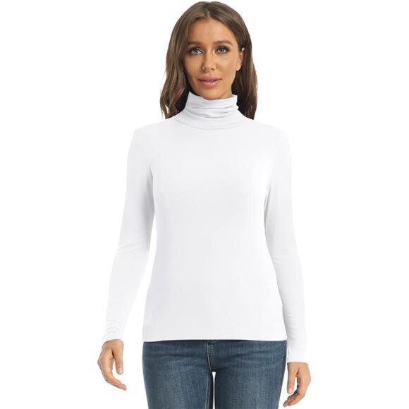 Women's Casual Long Sleeve Turtleneck Tops Slim Fitted Lightweight Base Layer - Picture 2 of 7